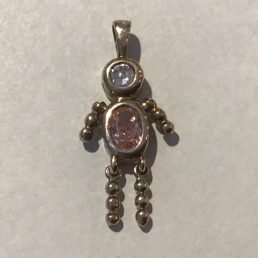 Vintage Sterling 925 Silver Baby Birthstone Pink Rhinestone CZ Pendant Charm